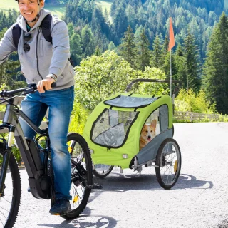 PawHut 2 in 1 hondenaanhanger fietskar jogger vlag regenhoes voor honden 4 kleuren D00-051
