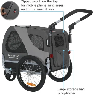 Premium hondenfietskar en jogger 2-in-1 voor kleine en middelgrote honden - grijs