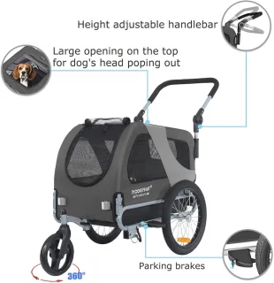Premium hondenfietskar en jogger 2-in-1 voor kleine en middelgrote honden - grijs