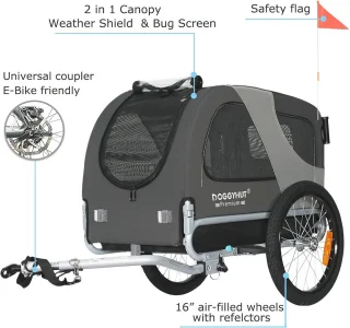 Premium hondenfietskar en jogger 2-in-1 voor kleine en middelgrote honden - grijs