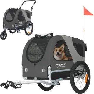 Premium hondenfietskar en jogger 2-in-1 voor kleine en middelgrote honden - grijs
