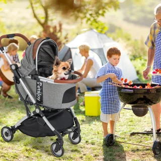 COSTWAY Kinderwagen voor Honden en Katten, Grijs
