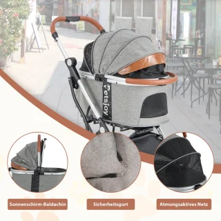 COSTWAY Kinderwagen voor Honden en Katten, Grijs