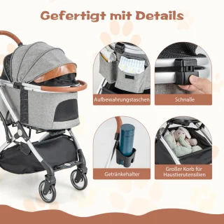 COSTWAY Kinderwagen voor Honden en Katten, Grijs