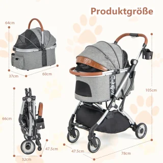 COSTWAY Kinderwagen voor Honden en Katten, Grijs
