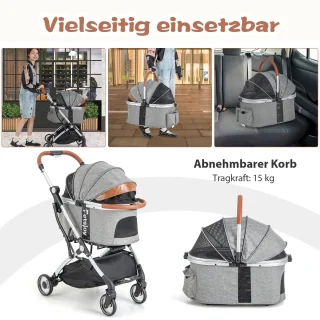 COSTWAY Kinderwagen voor Honden en Katten, Grijs