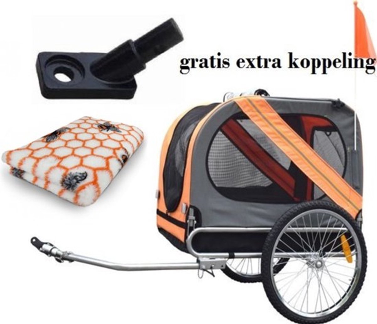 De Duvo+ Pet Trailer 2 Hondenfietskar Grijs Oranje in één oogopslag