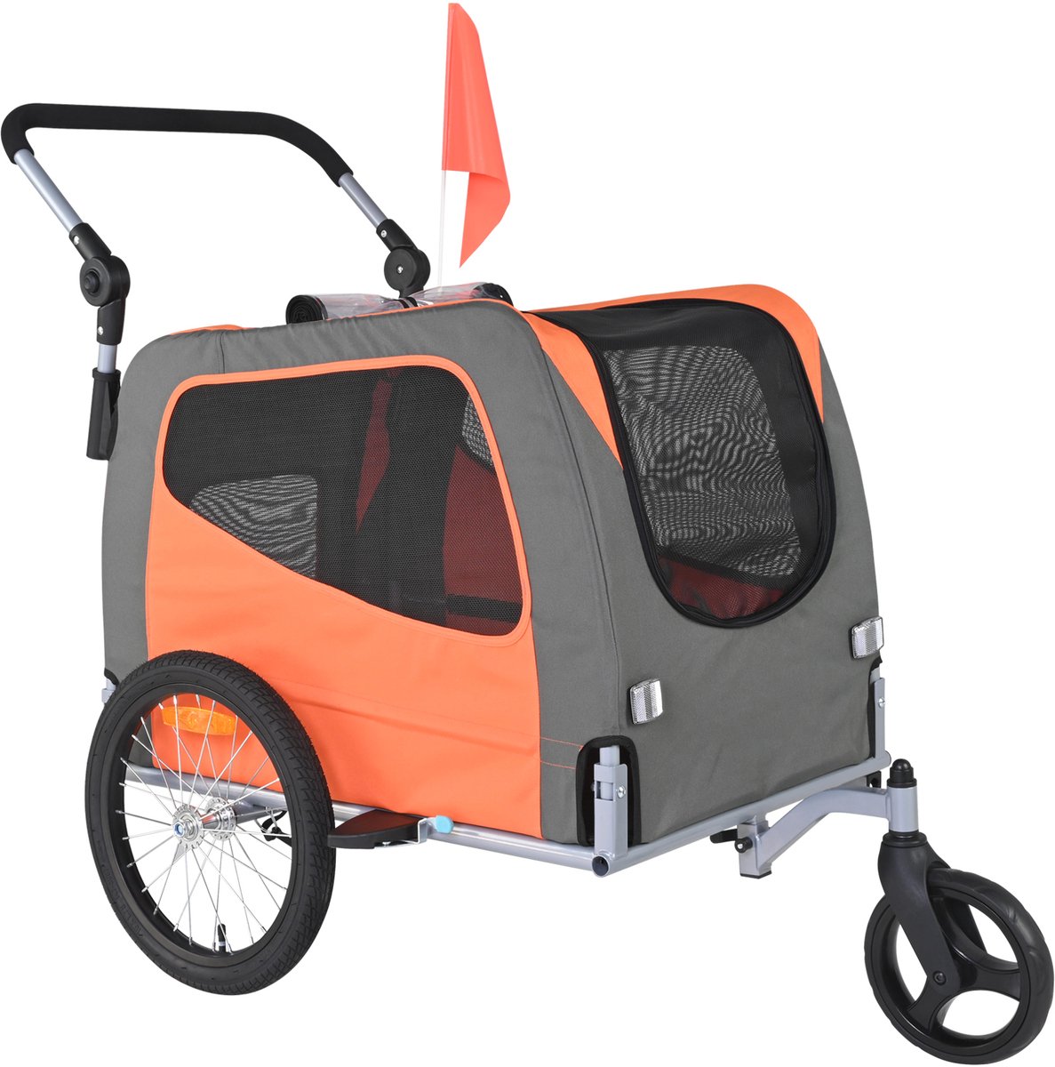 De Fietsaanhanger voor Honden 2-In-1 Oranje/Grijs Tot 30 Kg in één oogopslag