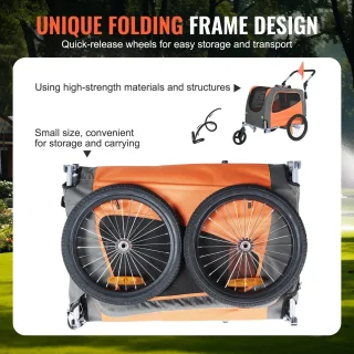 Fietsaanhanger voor Honden 2-In-1 Oranje/Grijs Tot 30 Kg