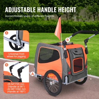 Fietsaanhanger voor Honden 2-In-1 Oranje/Grijs Tot 30 Kg
