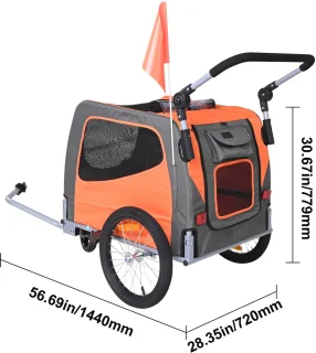 Fietsaanhanger voor Honden 2-In-1 Oranje/Grijs Tot 30 Kg