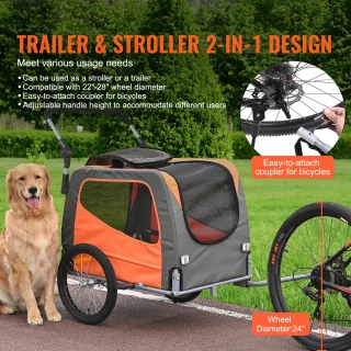 Fietsaanhanger voor Honden 2-In-1 Oranje/Grijs Tot 30 Kg