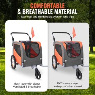 Fietsaanhanger voor Honden 2-In-1 Oranje/Grijs Tot 30 Kg