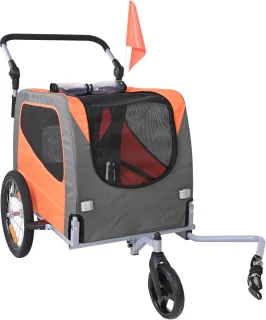 Fietsaanhanger voor Honden 2-In-1 Oranje/Grijs Tot 30 Kg