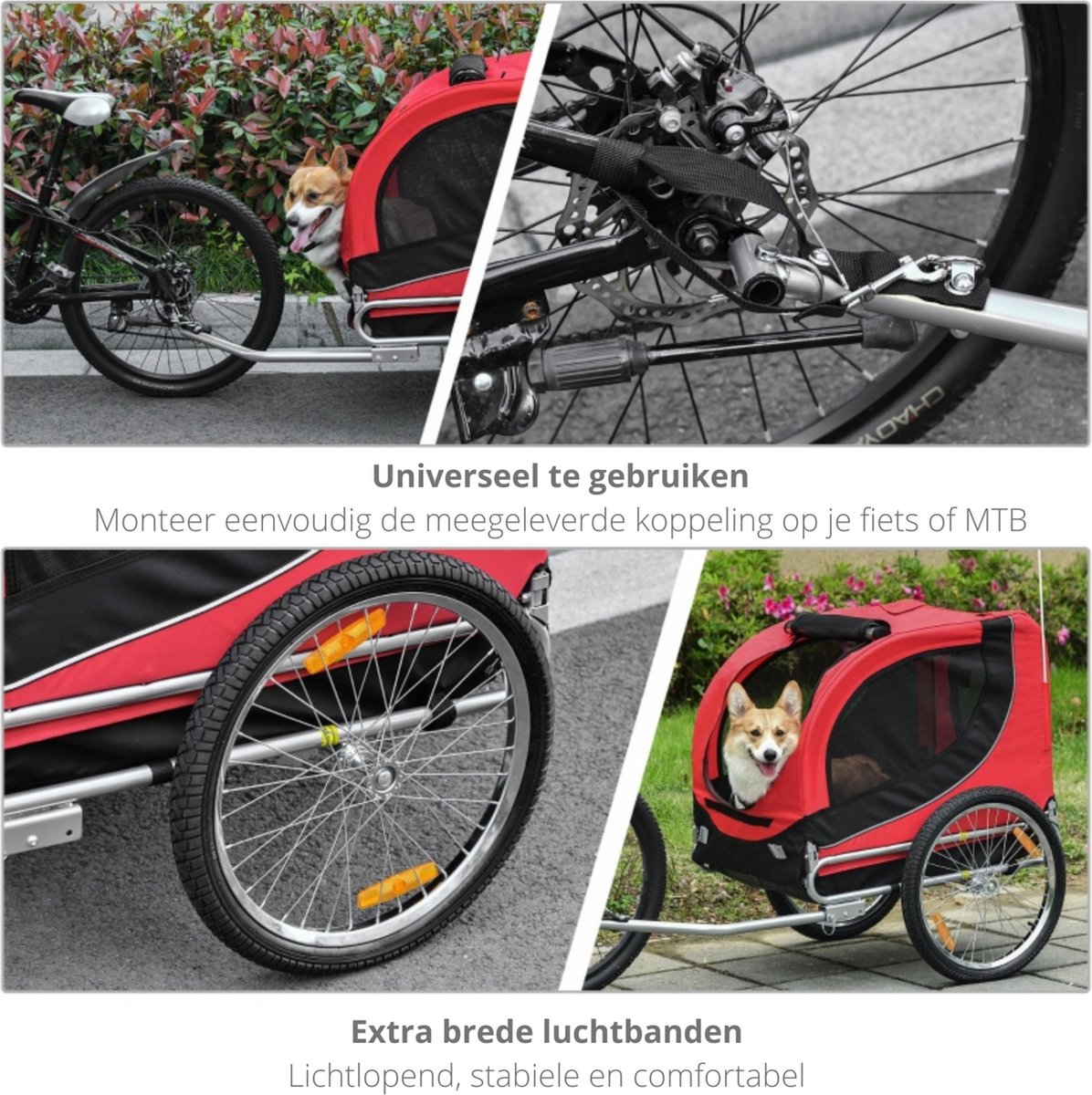 Fietskar Hondenfietskar Rood/Zwart 130x90x110 cm