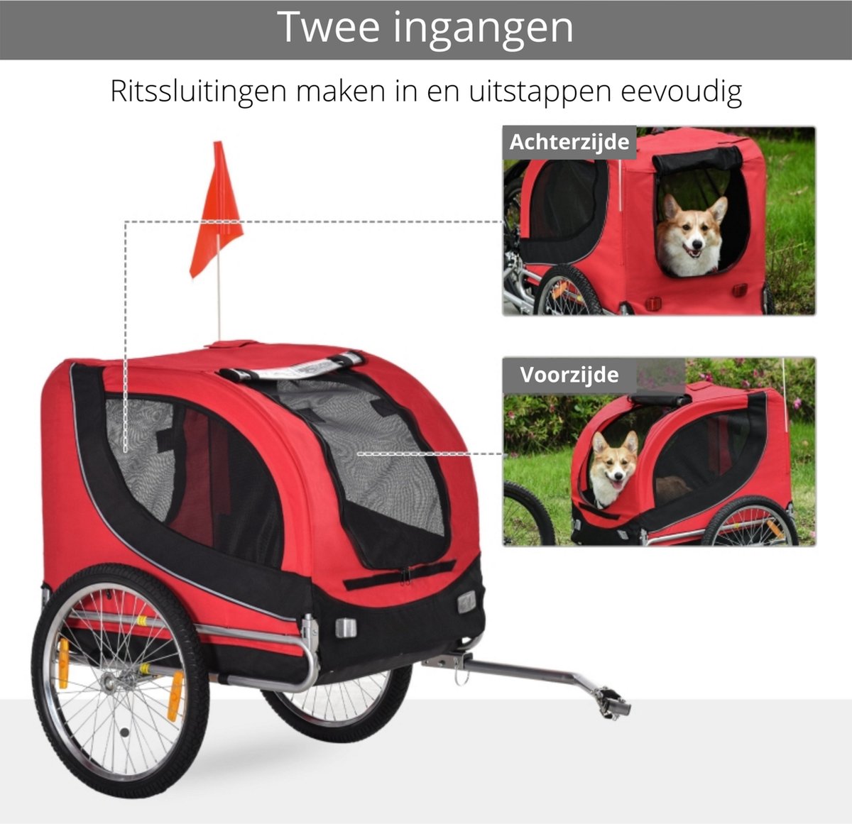 Fietskar Hondenfietskar Rood/Zwart 130x90x110 cm