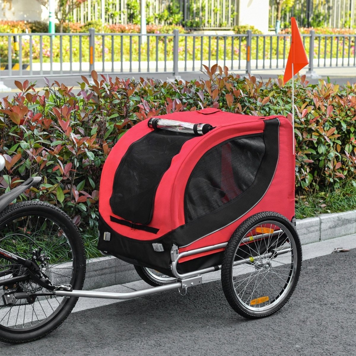 Fietskar Hondenfietskar Rood/Zwart 130x90x110 cm
