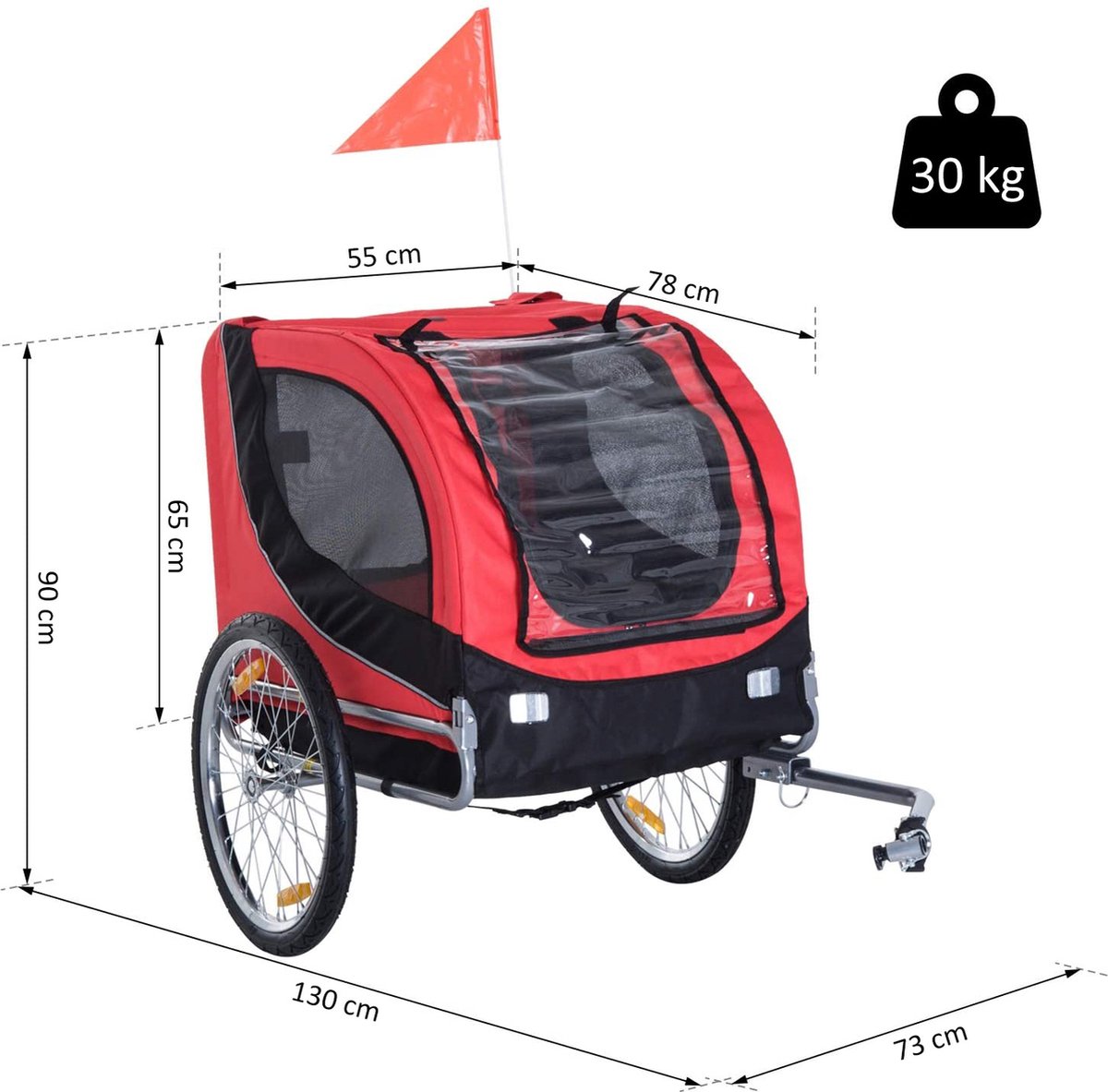 Fietskar Hondenfietskar Rood/Zwart 130x90x110 cm