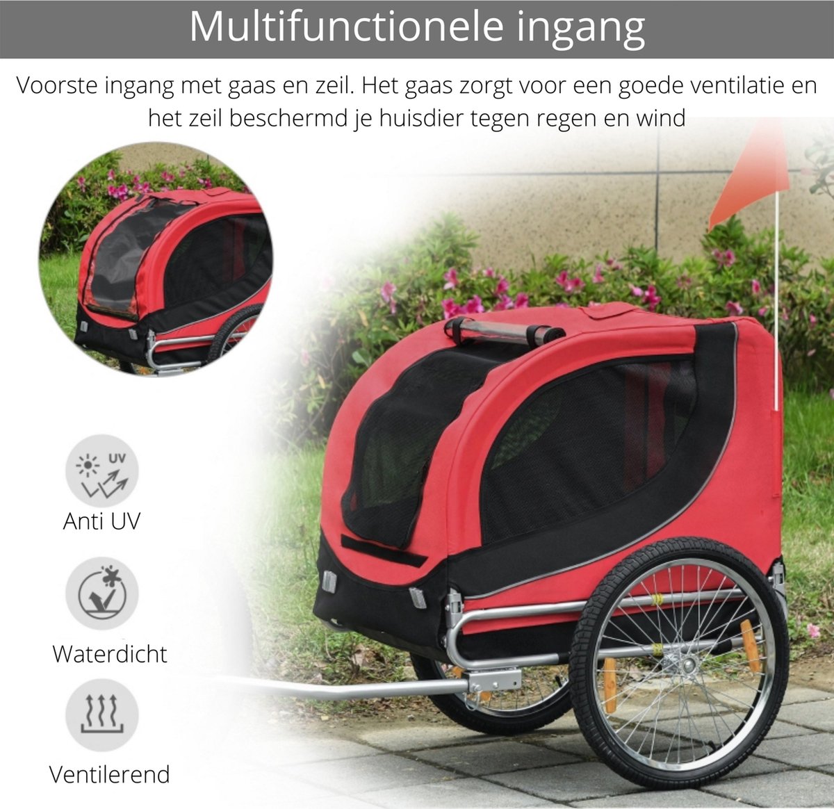 Fietskar Hondenfietskar Rood/Zwart 130x90x110 cm