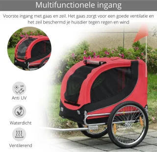 Fietskar Hondenfietskar Rood/Zwart 130x90x110 cm