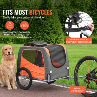 Fietskar voor honden - oranje/grijs