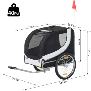 Honden Fietskar Wit/Zwart L130xB73xH90 cm