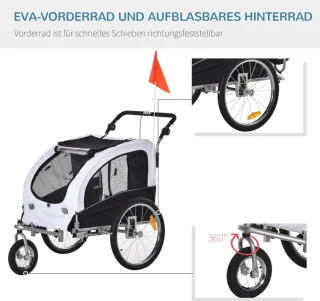 Honden Fietskar Wit/Zwart L155xB83xH108 cm