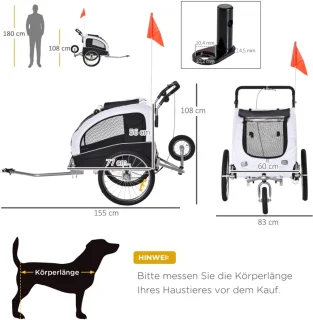 Honden Fietskar Wit/Zwart L155xB83xH108 cm