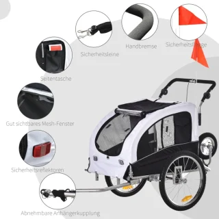 Honden Fietskar Wit/Zwart L155xB83xH108 cm