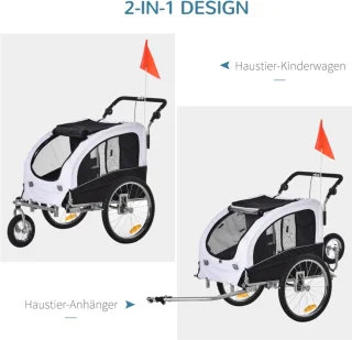 Honden Fietskar Wit/Zwart L155xB83xH108 cm