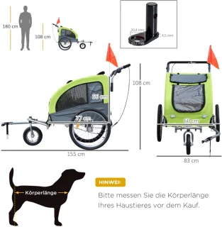 Hondenaanhanger Fietskar Jogging Universeel 155x83x108 cm