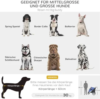 Hondenbuggy voor middelgrote en grote honden