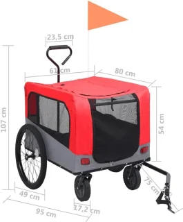 Hondenfietsaanhanger - Rood/Grijs