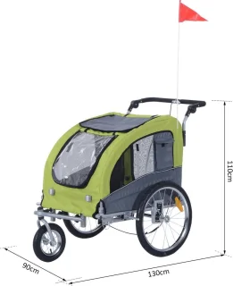 Hondenfietskar Groen/Grijs 130x90x110