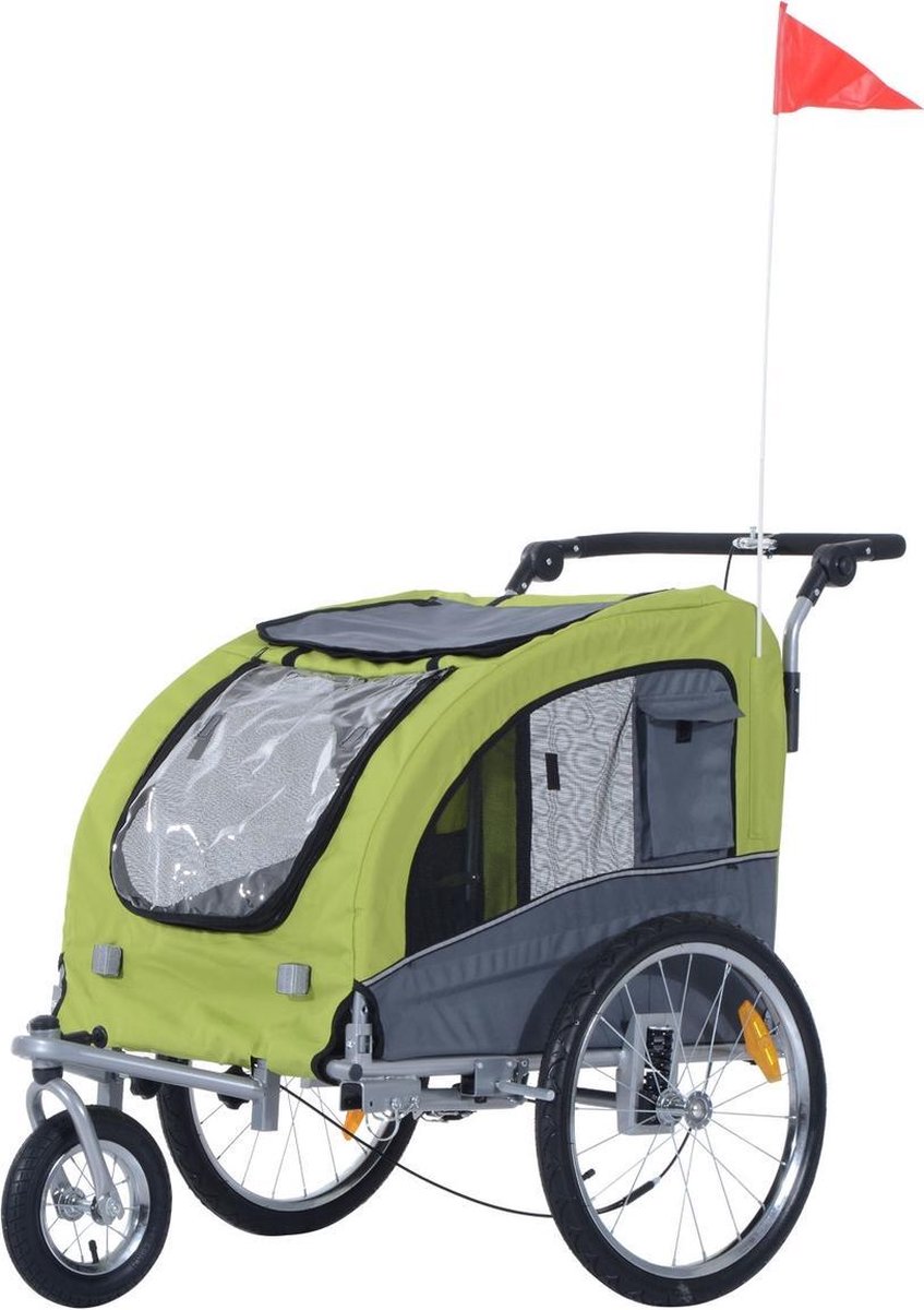 De Hondenfietskar Groen/Grijs 130x90x110 in één oogopslag