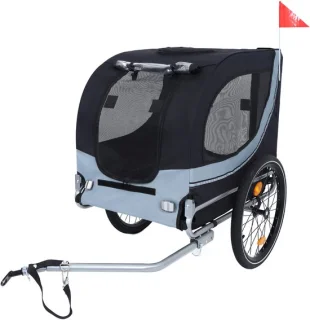 Hondenfietskar hondenaanhanger met veiligheidsdraaikoppeling, vliegennet en regenhoes, tot 40 kg, zwart