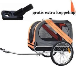 hondenfietskar met extra koppelstuk grijs/oranje max 40kg