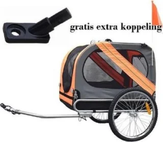 hondenfietskar met extra koppelstuk grijs/oranje max 40kg