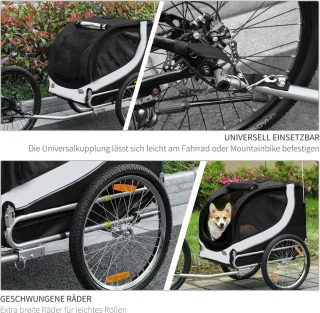 Hondenfietskar Staal Wit-Zwart