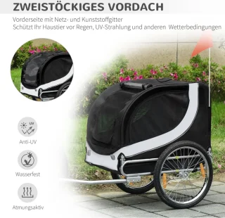 Hondenfietskar Staal Wit-Zwart
