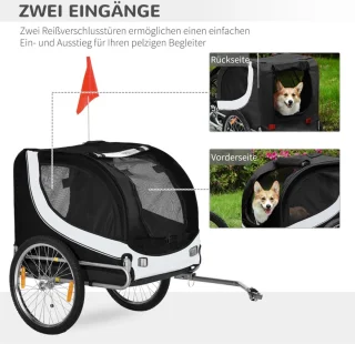 Hondenfietskar Staal Wit-Zwart