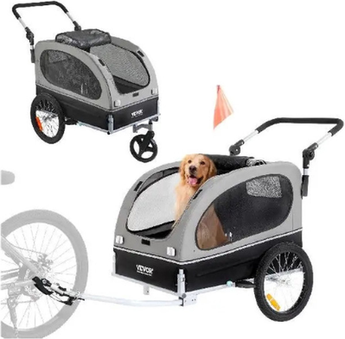 De Huisdier Fiets Trailer Hondenkar Inklapbaar Grijs/Zwart in één oogopslag