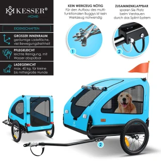 KESSER Hondenfietskar 2in1 Blauw 45 kg