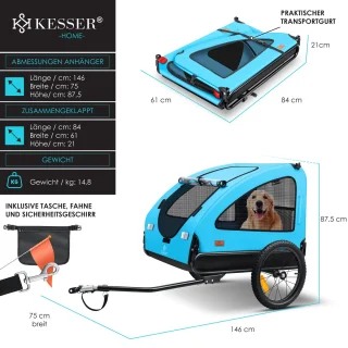 KESSER Hondenfietskar 2in1 Blauw 45 kg
