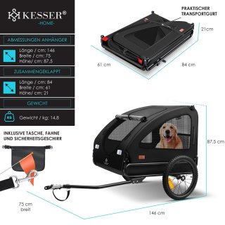 KESSER Hondenfietskar 2in1 tot 45 kg Zwart