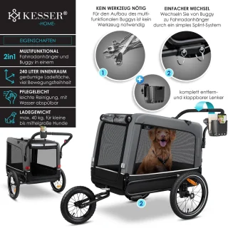 KESSER Hondenfietskar 3in1 40 kg Grijs