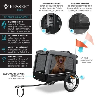 KESSER Hondenfietskar 3in1 40 kg Grijs