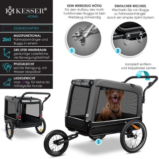 KESSER Hondenfietskar 3in1 40 kg Grijs