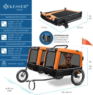 KESSER Hondenfietskar 3in1 40 kg