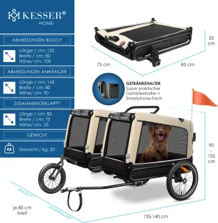 KESSER Hondenfietskar 3in1 Beige 40 kg
